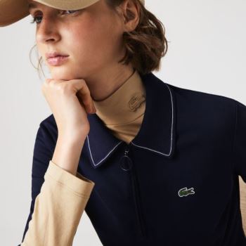 Lacoste Zippered Short Stretch Cotton Piqué Polo Dress - Šaty Dámské Tmavě Blankyt Blankyt / Bílé |